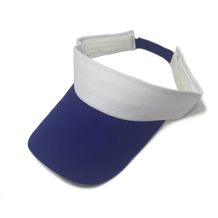 Open-crown white visor with a blue brim and a visible rear band.