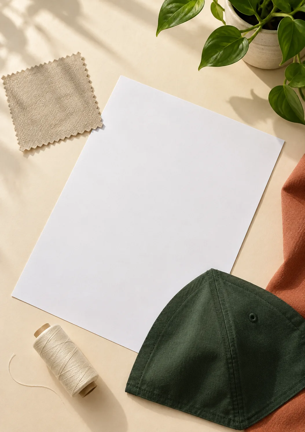 Blank paper with a cap panel and thread