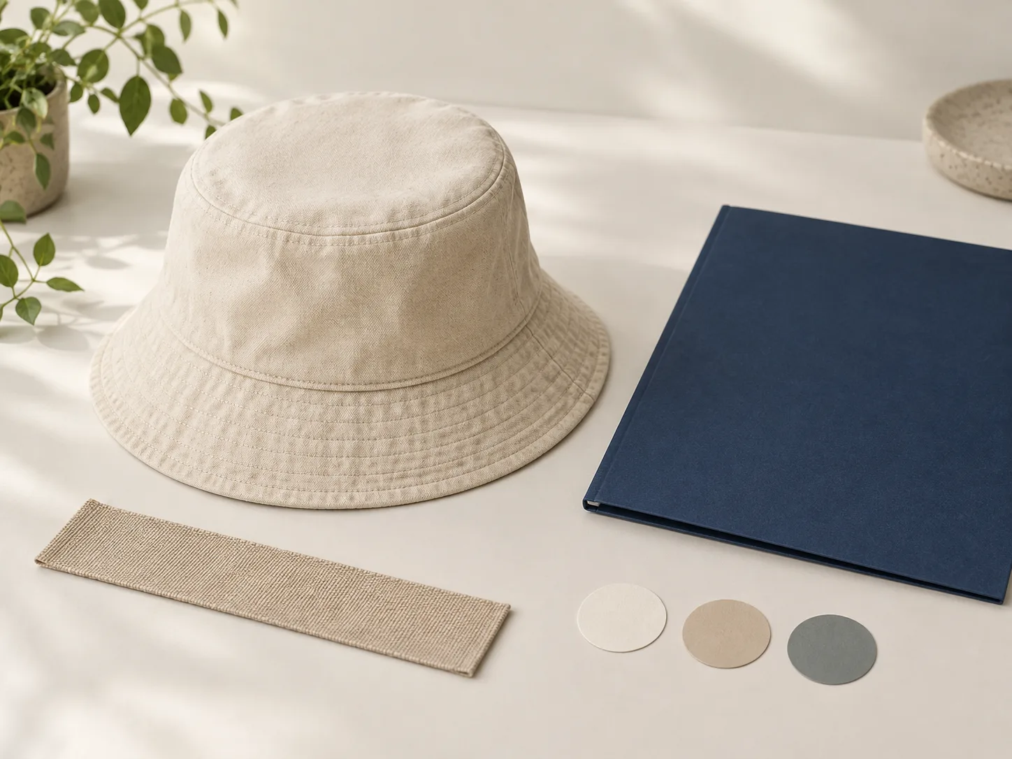 Headwear sample and a plain project folder
