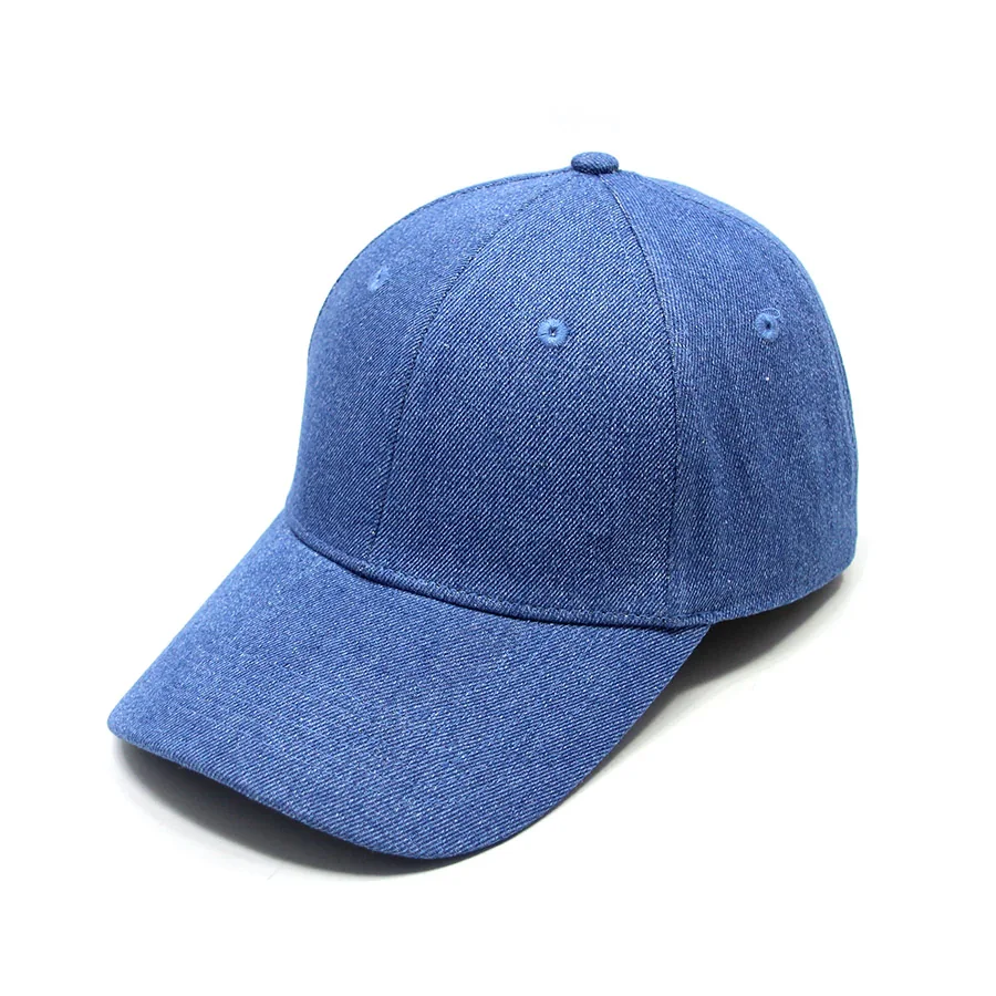 Plain blue denim baseball cap with a curved brim