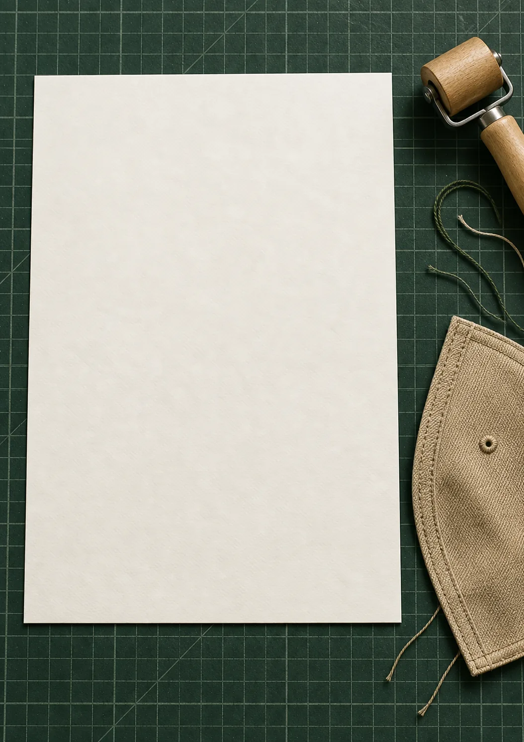 Blank portrait paper with a cotton cap panel and sewing materials
