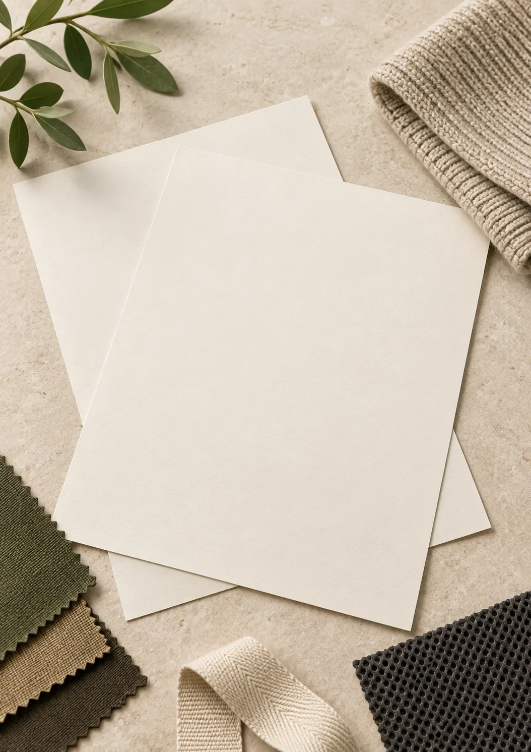 Blank portrait paper with rib-knit, mesh and cotton tape samples